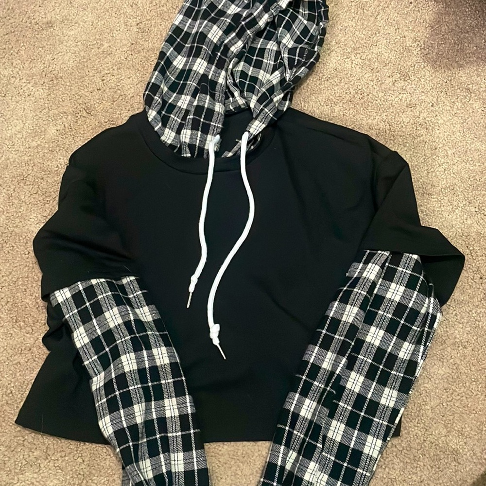 cropped flannel hoodie